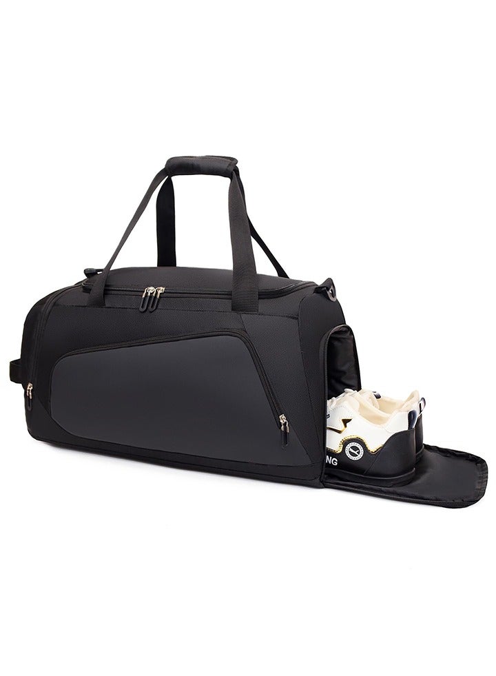 Auger Gym Bag for Women and Men Travel Duffle Bag Carry On Weekender Bag with Shoe Compartment & Wet Pocket Sports Duffel Bags， Waterproof Weekend Overnight Bags (Black) - Image 1